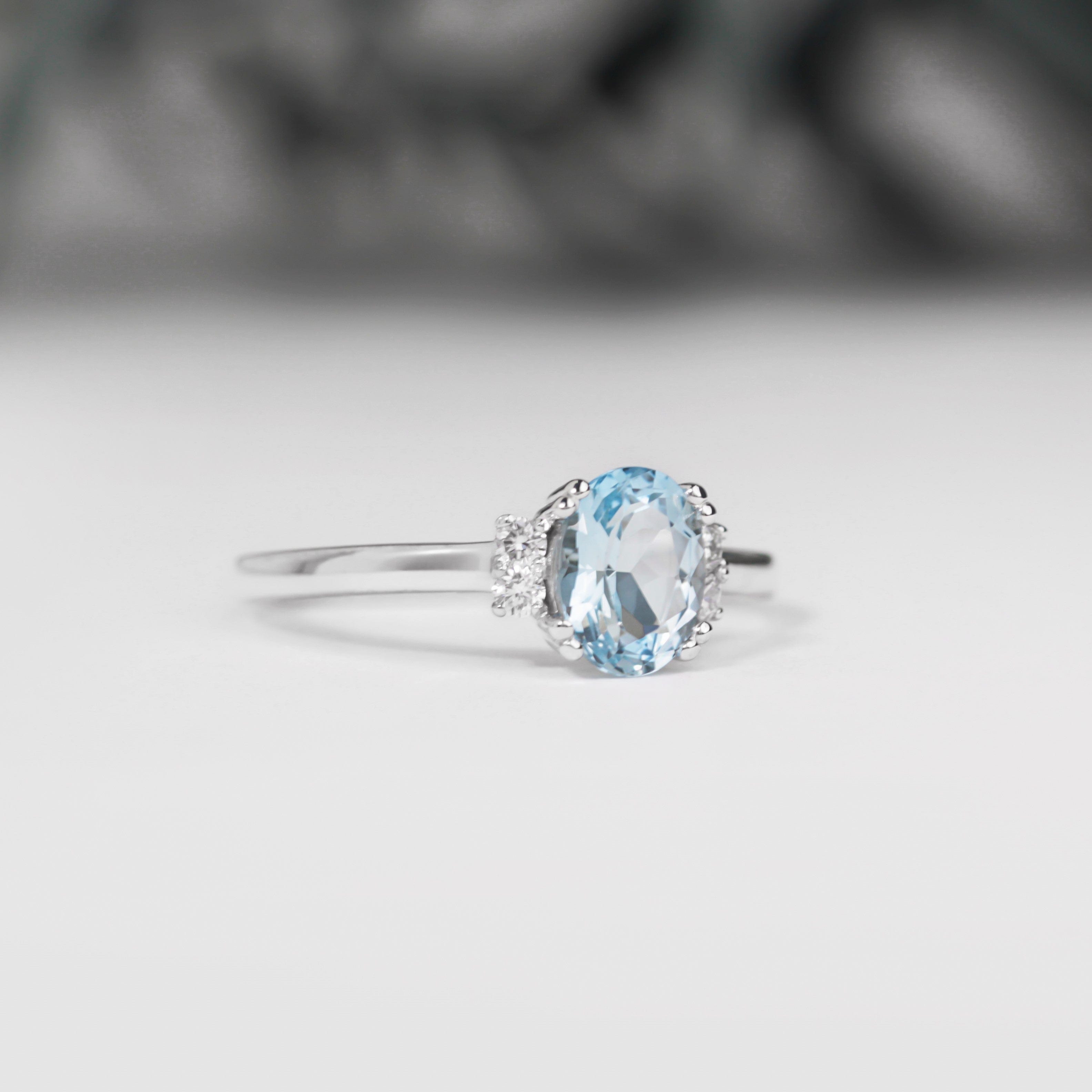 Oval Aquamarine and Diamond Ring