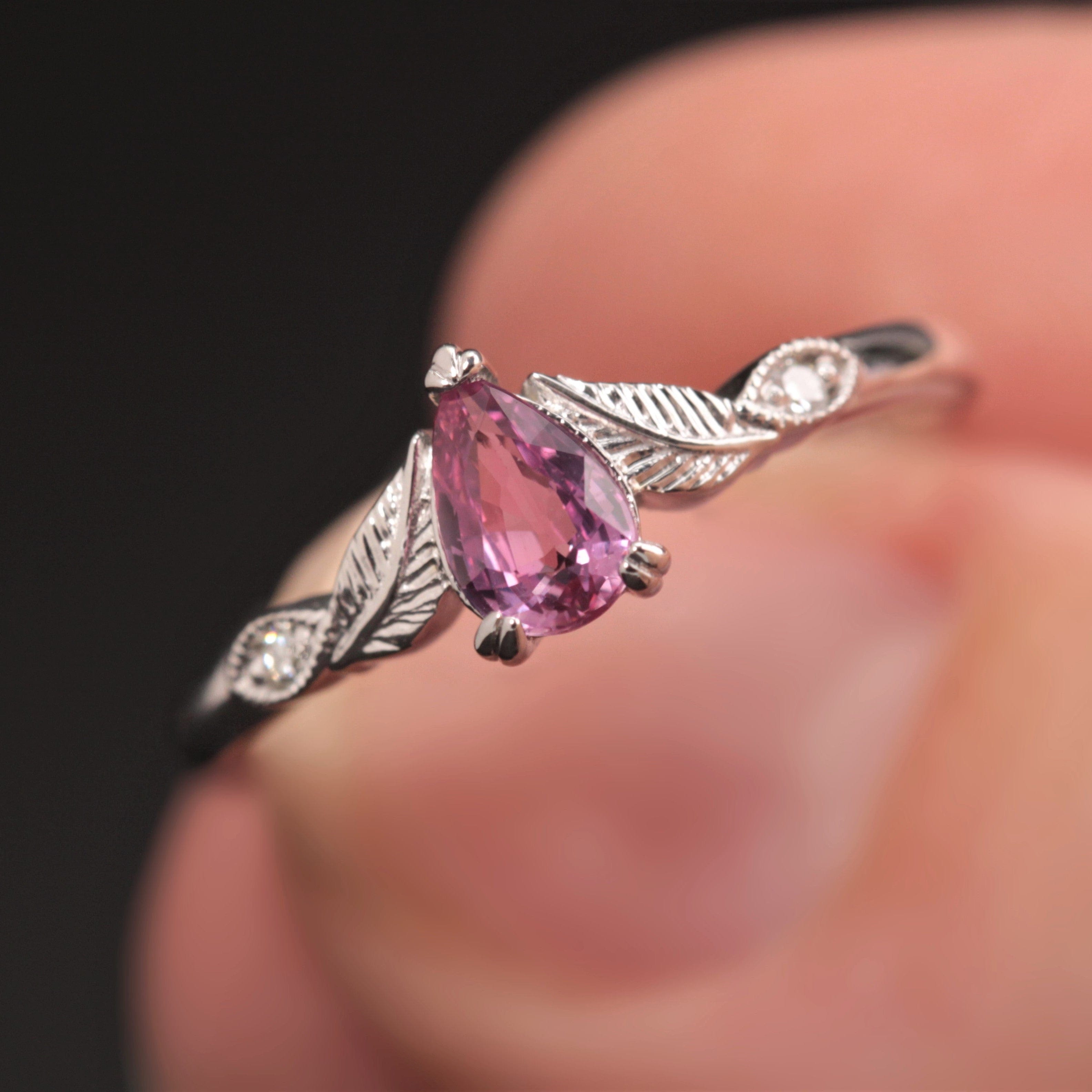 Fashion 10k White Gold Marquise Pink Stone Ring