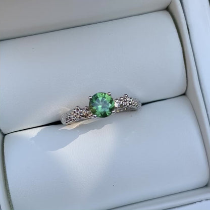 green sapphire wattle leaf engagement ring white gold