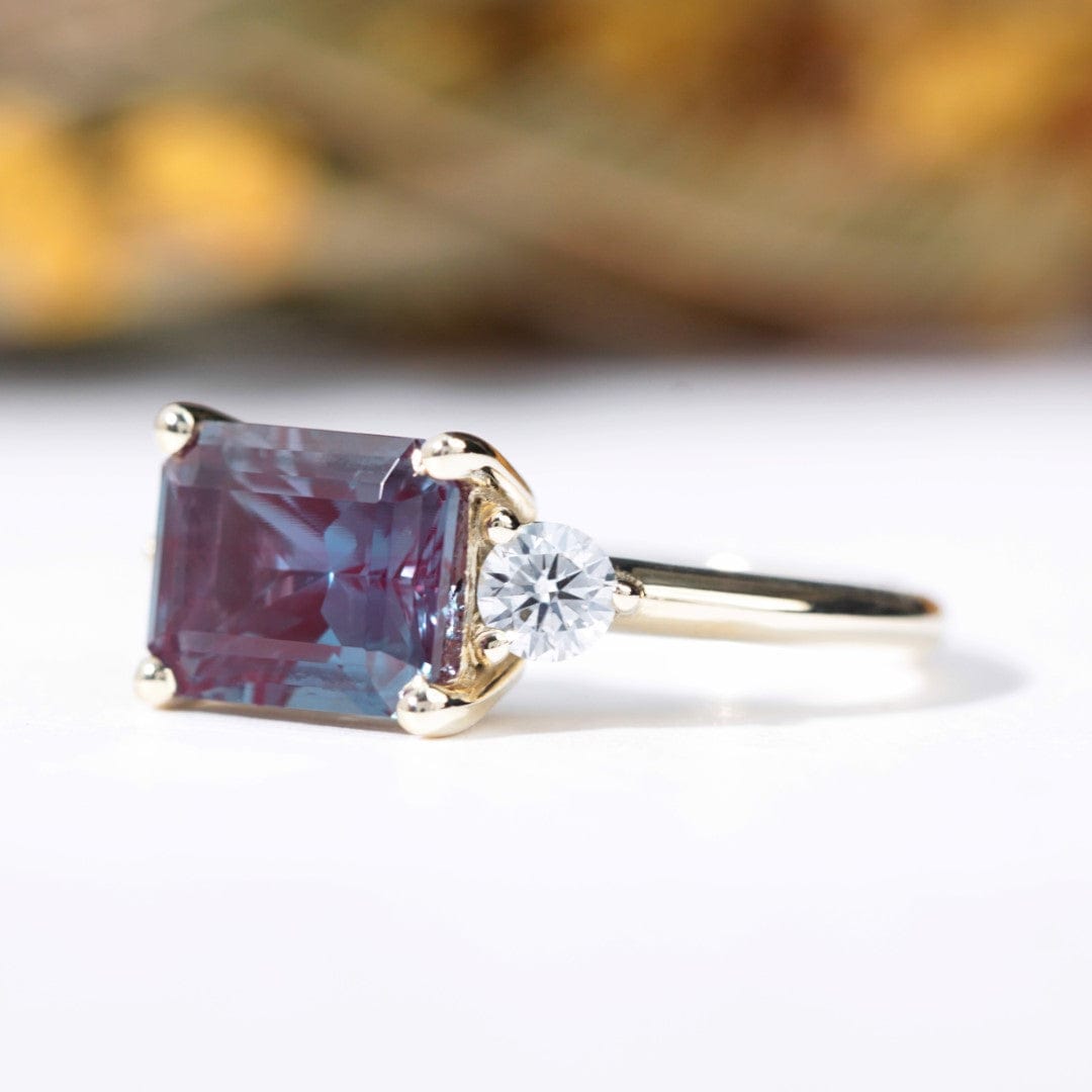 alexandrite and lab diamond engagement ring yellow gold