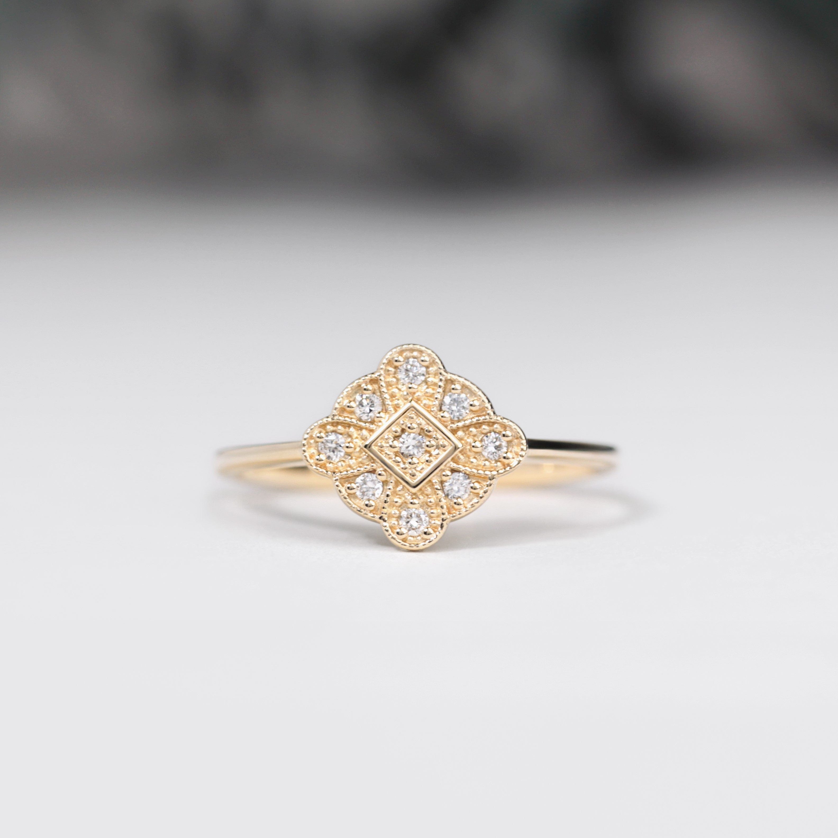 vintage style diamond engagement ring yellow gold