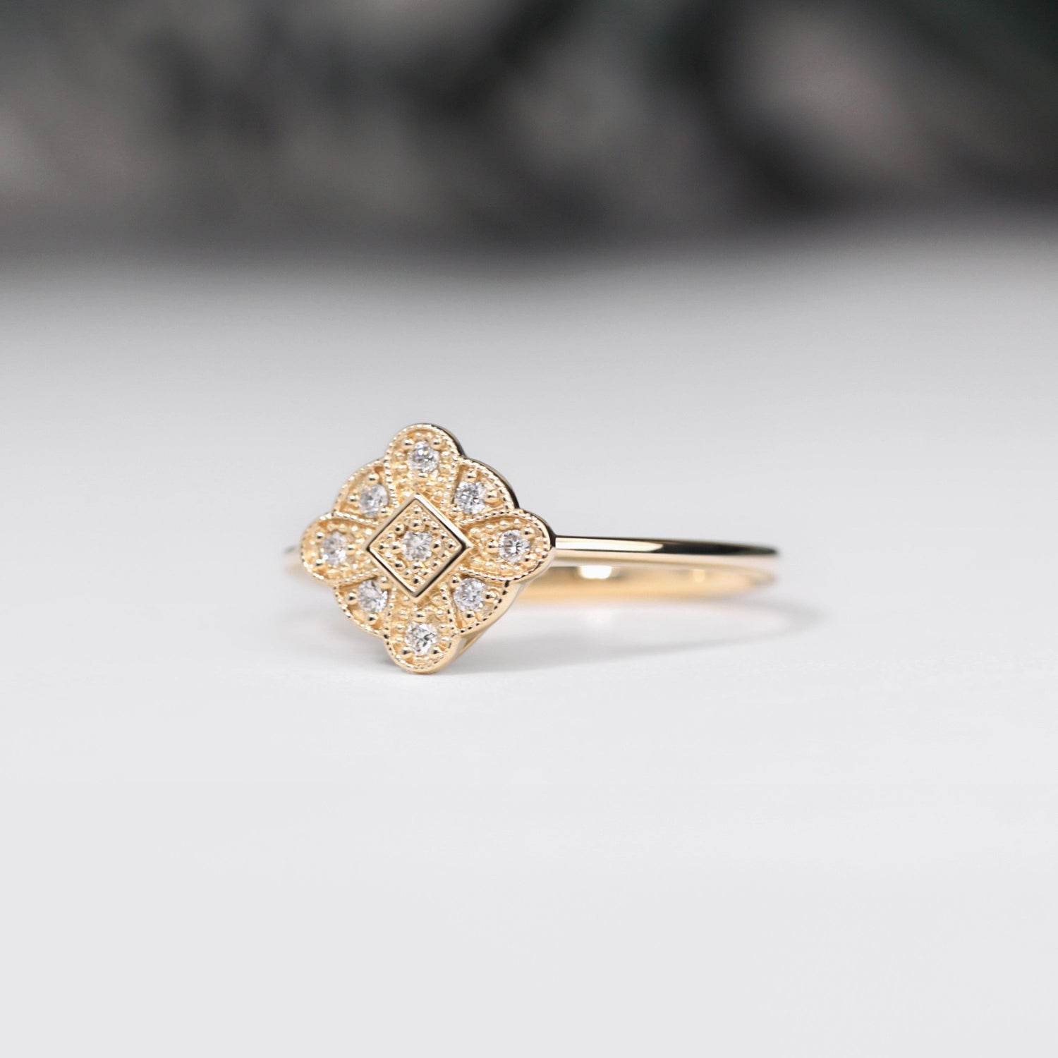 vintage style diamond engagement ring yellow gold