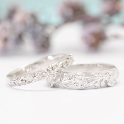 Poppy Leaf Wedding Ring Set - Vinny &amp; Charles