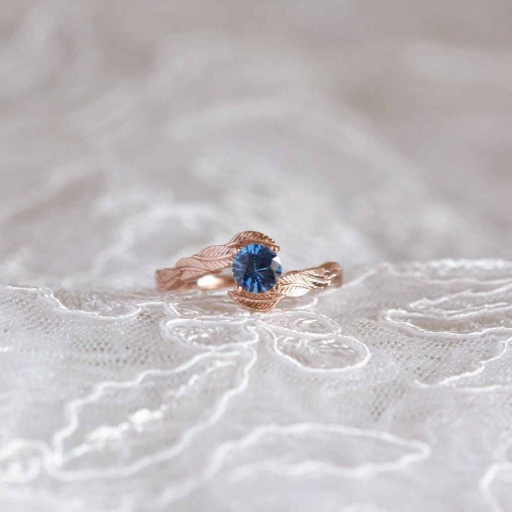 Blue Sapphire Leaf Engagement Ring - Vinny &amp; Charles