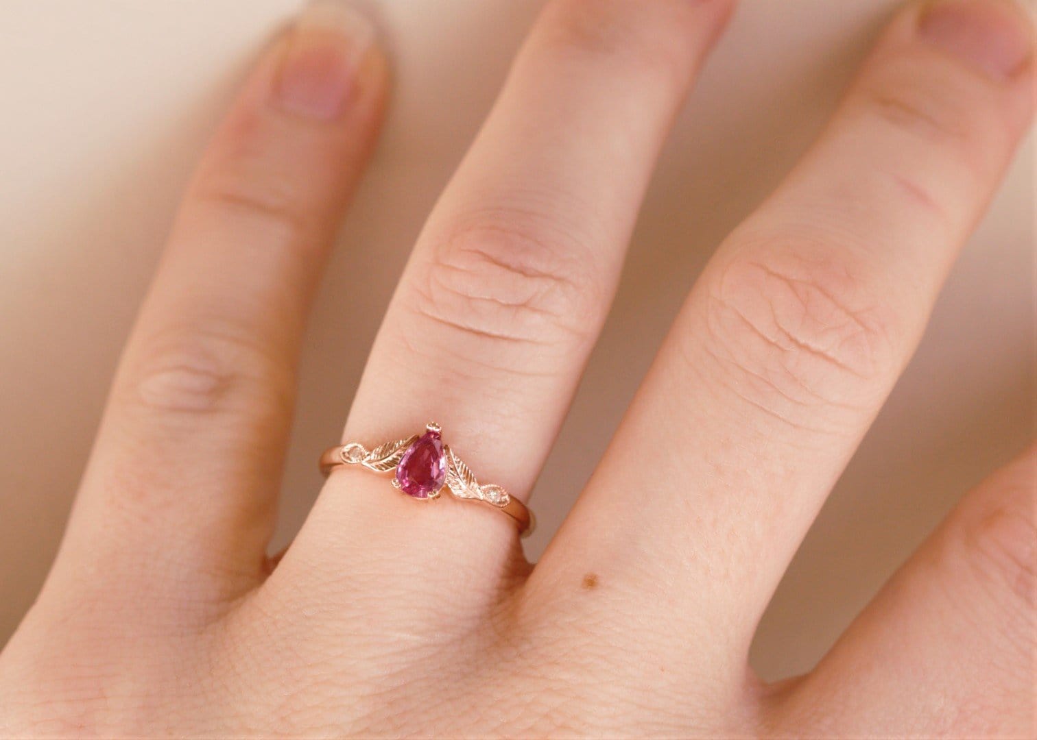 Pink Sapphire Leaf Engagement Ring - Vinny &amp; Charles