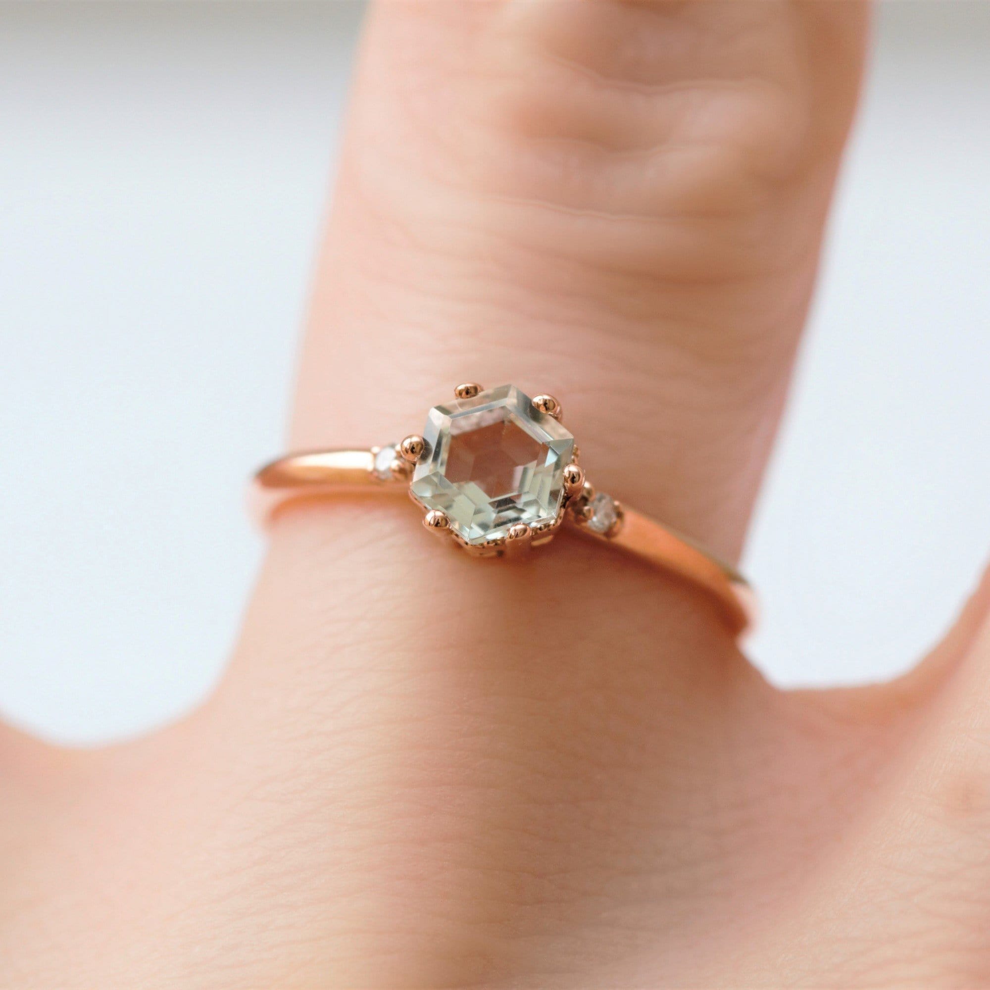 Green amethyst and diamond engagement ring - Vinny &amp; Charles