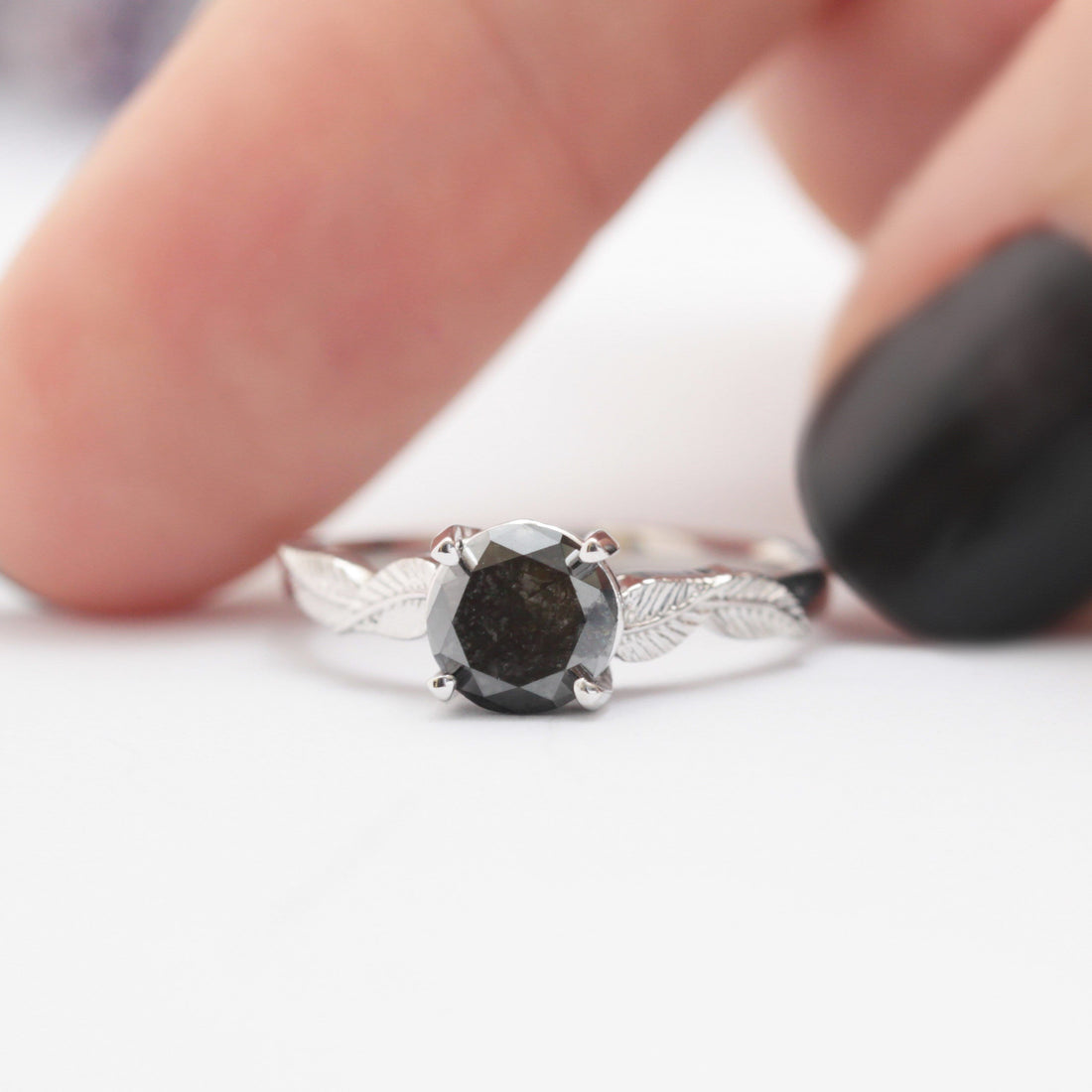 Black Diamond Leaf Engagement Ring - Vinny &amp; Charles