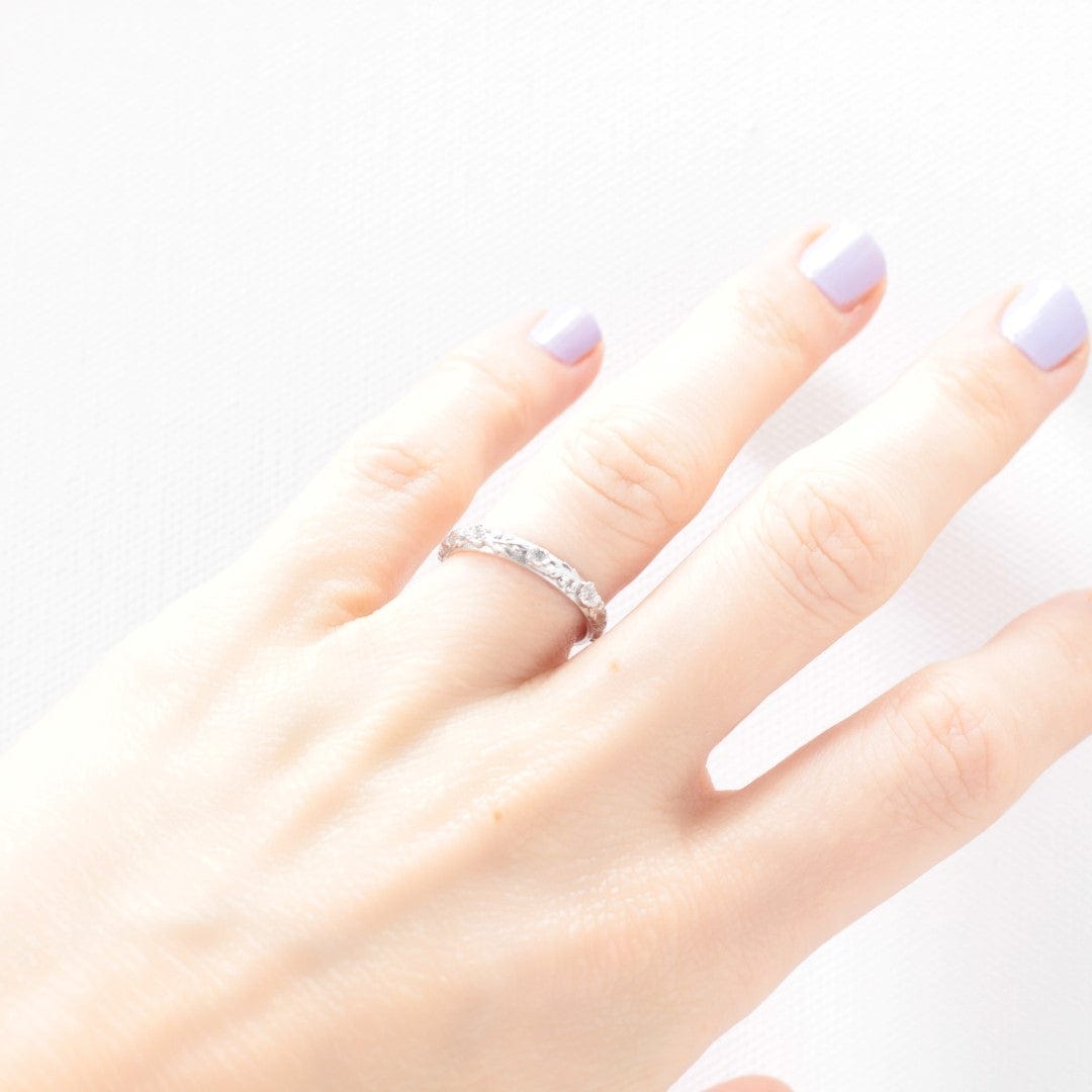 Diamond Trio Poppy Flower Leaf Wedding Band