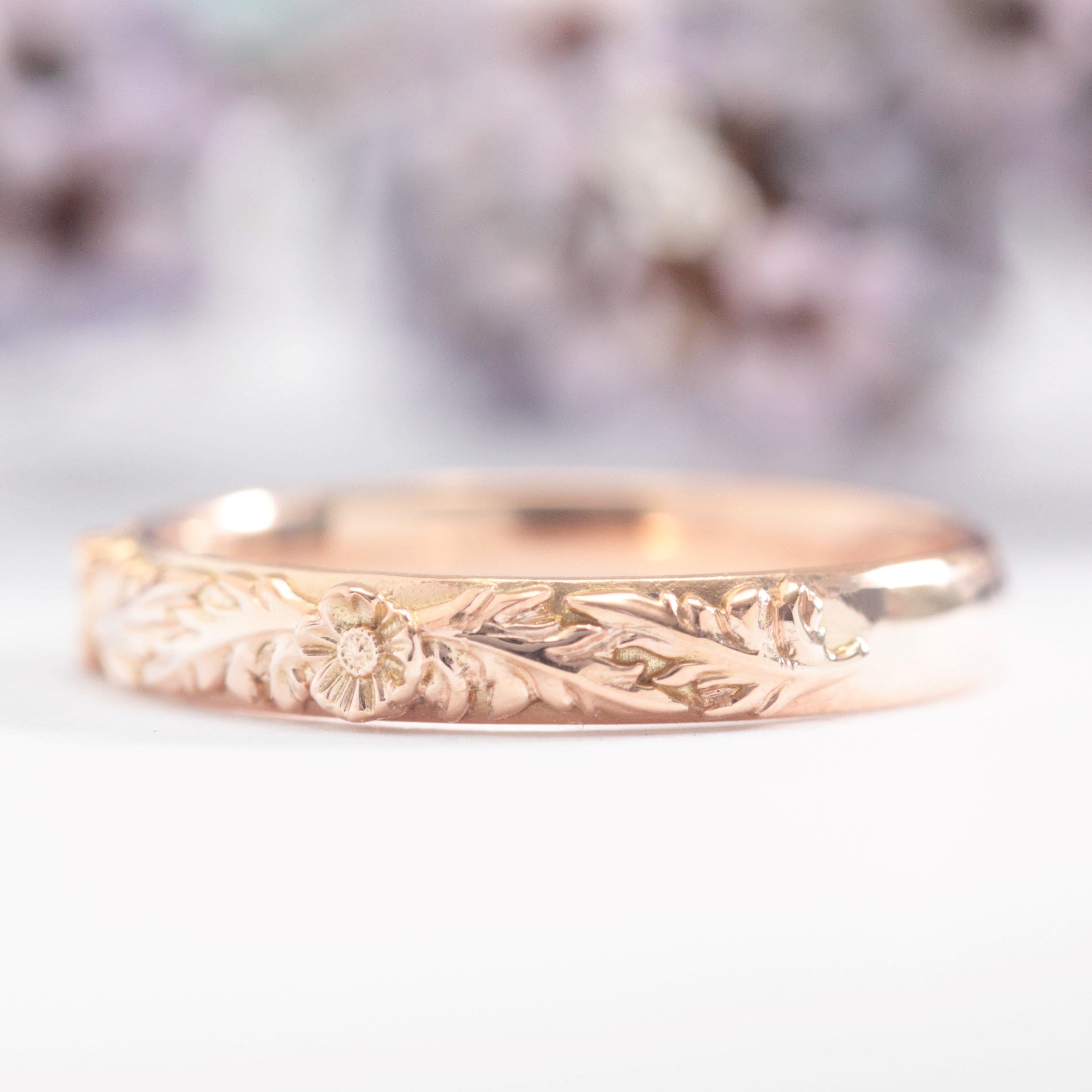 Duo Poppy Flower Leaf Wedding Band - Vinny &amp; Charles