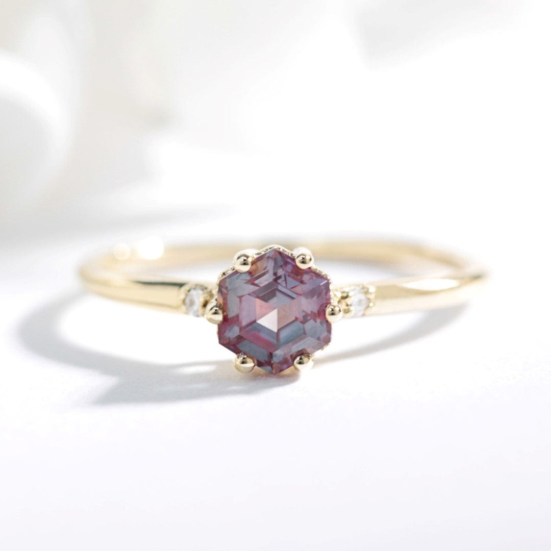 Hexagon Alexandrite and diamond engagement ring - Vinny &amp; Charles