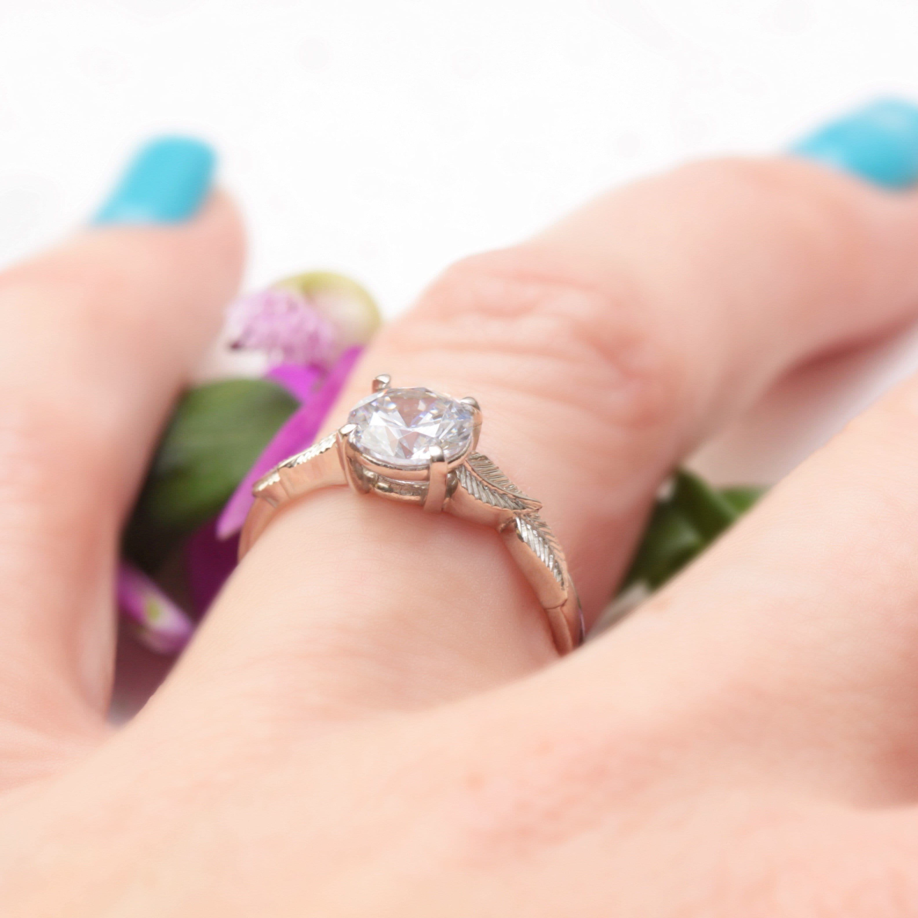One Carat Solitaire Leaf Ring - Vinny &amp; Charles