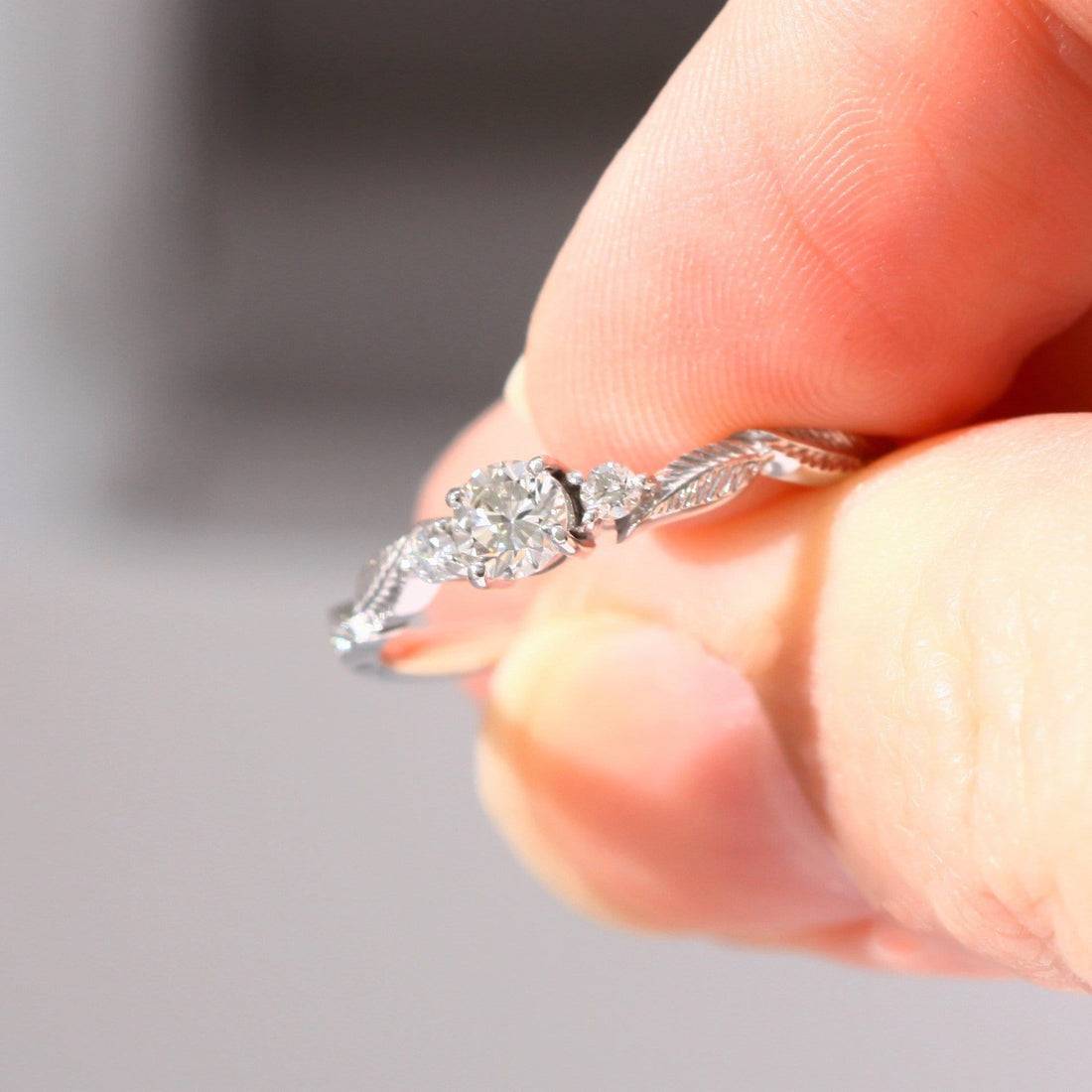 14k Gold Three Diamond Leaf Ring - Vinny &amp; Charles